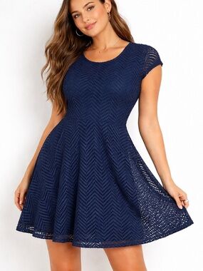 Aeropostale Navy Crochet Fit & Flare Mini Dress L